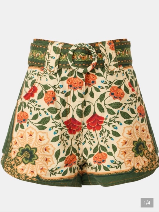 FARM Rio Pants - FARM Rio Embroidered High-Waist Floral Shorts in Cream, Green & Orange